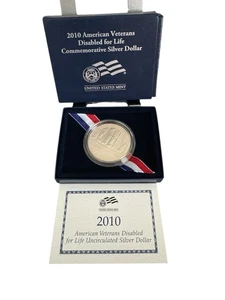 2010 W American Veterans Disabled for Life Proof Silver Dollar W/ COA OGP - Picture 1 of 3