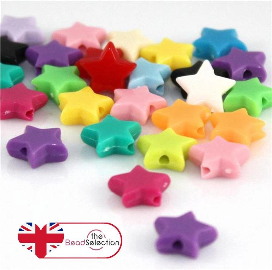 ACRYLIC STAR PONY BEADS 10.5mm x 8mm 100 per bag Childrens Craft Jewellery - Image 1 of 1
