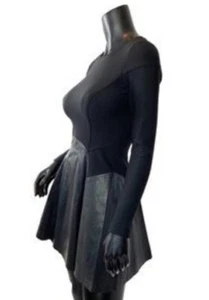 Cynthia Rowley sz S 10 Leather & Knit DRESS Skater PREPPY skirt WINTER #B6 - Picture 1 of 10