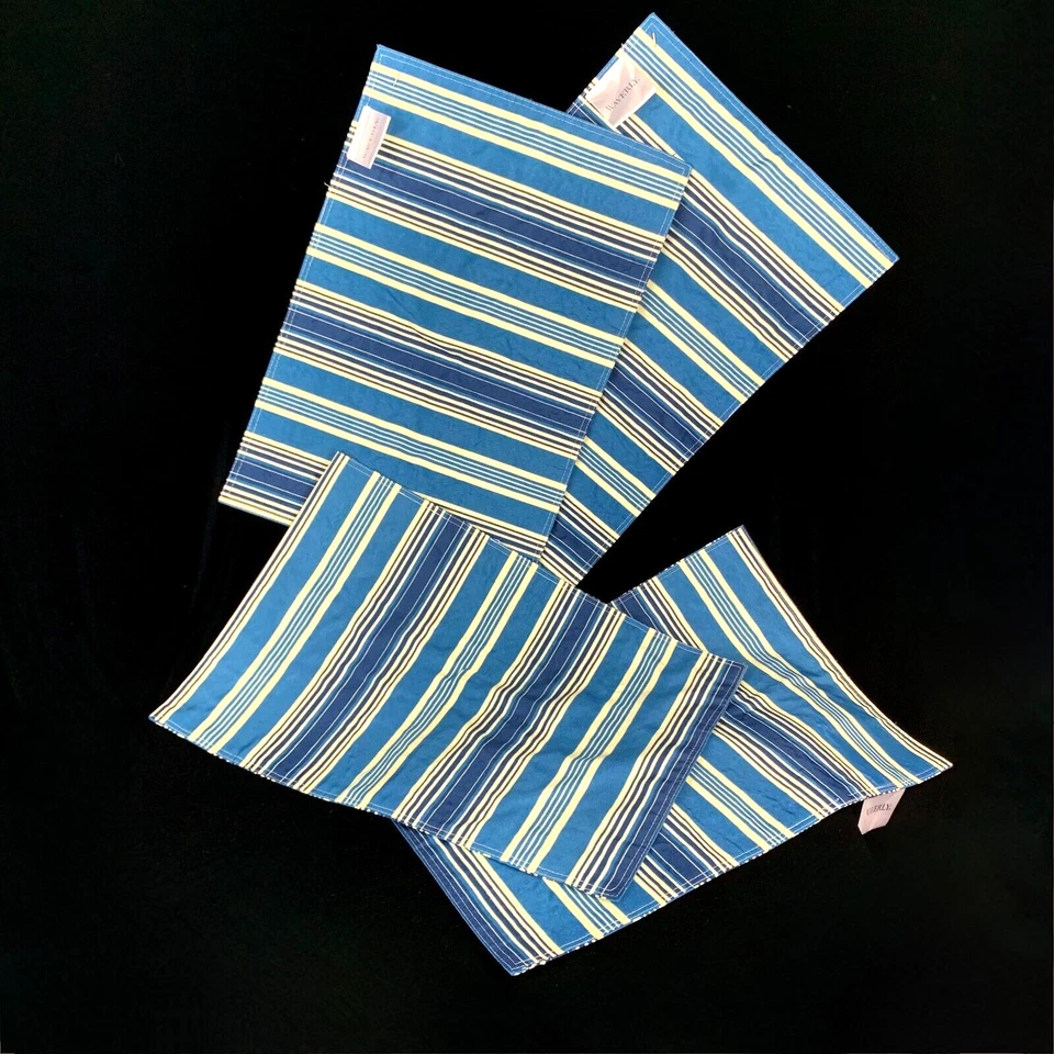 New Waverly 4 Placemats Blue and White Striped 18X12in Reversible Excellent Gift - Image 1 of 4