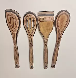 4 Piece Wooden Kitchen Utensils Set Cooking Spoon Spatula 12" NEW - Picture 1 of 9