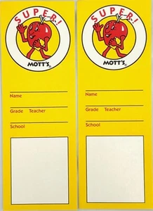 Set of 2 - 1980's Mott’s Applesauce SUPER! Middle/Grade School Bookmarks - NOS - Picture 1 of 2