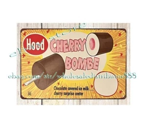 1960s HOOD DAIRY CHERRY BOMBE ICE CREAM ICE POPS metal tin sign home decor art - Picture 1 of 4