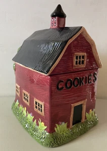 SAKURA WARREN KIMBLE Vintage Red Farm Barn Cookie Jar Cannister Hand-Painted - Picture 1 of 12