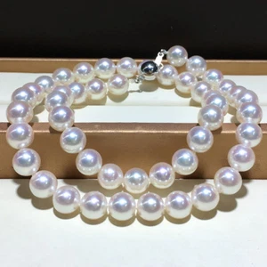 18" Gorgeous AAA+ 8.5-9mm real natural Akoya white round pearl necklace 14k gold - Picture 1 of 6