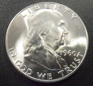 1960 P Franklin Half  Dollar, 90% Silver Coin, BU (60PAC1) - Picture 1 of 4