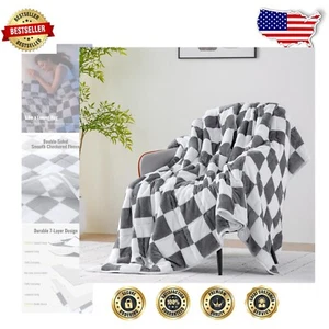Plaid Grey Reversible Heavyweight Weighted Blanket - Cozy 48" x 72" for Winter - Picture 1 of 10