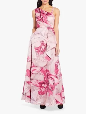 Adrianna Papell Womens Gown Dress Pink 8 UK Floral One Shoulder Jacquard Pleated - Image 1 of 4