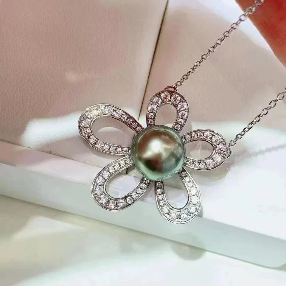 impresionante colgante de perlas verdes negras redondas tahitianas de 10-11 mm 925 s Foto 1 de 3