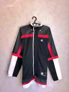 Rare Vintage 90s Champion Full Zip Jacket Hoodie Size L Black red basketball - Picture 1 of 9