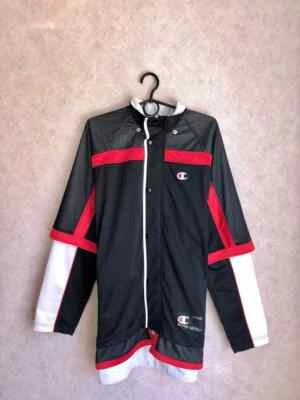 Rare Vintage 90s Champion Full Zip Jacket Hoodie Size L Black red basketball - Image 1 of 4