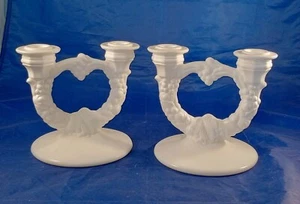 Pair of Vintage White Milk Glass Double Candelabra Candle Sticks Holders - Picture 1 of 3