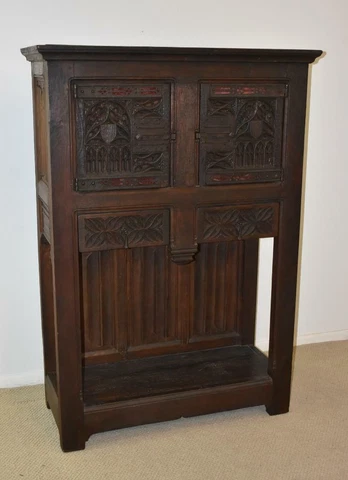Antique Oak Gothic Revival Liquor Storage Cabinet Cover