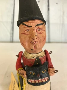 Vintage Poli-Woggs Folk Art Halloween Holding Black Cat Pail w/ Tag - Picture 1 of 12