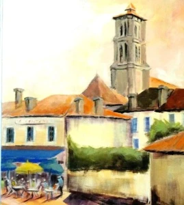 Vue de Saint Astier en Dordogne Huile sur Toile 50 x 61 cm - Foto 1 di 8