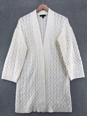 Ann Taylor Sweater Womens Small Ivory Wool Blend Open Cardigan Long Cable Knit - Image 1 of 4