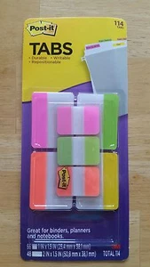 114 3M Post-it Tabs Variedad Pack 1" y 2" Neón Fluorescente Color Carpetas Planificadores - Imagen 1 de 1