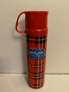 DEEP EDDY VODKA Thermos Red Tartan Plaid Metal Sporting Events Tailgating - Picture 1 of 3