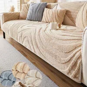 Geometric Lines Jacquard Soft Thicken Tuffed Fleece Sofa Towel Machine Washable - Picture 1 of 28