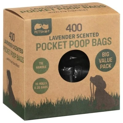 TRENDINGLOOK 16 Rolls 400 Pocket Tie Handles Bag Size Puppy Poo Waste Strong Doggy Poop UK