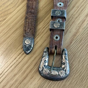 Vtg Mexico STERLING SILVER & 10K GOLD RANGER BELT BUCKLE and Leather Belt - Picture 1 of 11