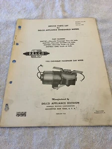 Service Parts List 1955 Chevrolet Passenger Car Wiper Motor + Corvettte, Truck - Picture 1 of 1