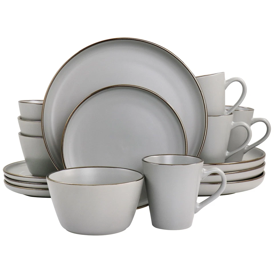 Elama Elm-Louis16 16-Piece Stoneware Dinnerware Set - Matte Slate Gold