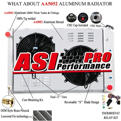 3Rows Aluminum Radiator+Shroud Fan Fit 73-87 Chevy C10 C20 C30 K10 K20 GMC Truck Foto 1 de 4