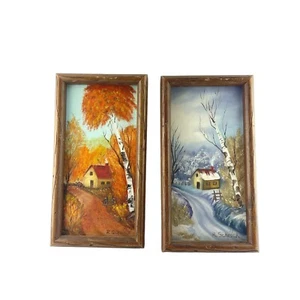 R. Schrock 1977 Original Landscape Paintings Fall Winter Scenes - Picture 1 of 9