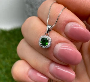 Natural Chrome Diopside gemstone Necklace, Sterling silver 925, 18 Inches - Picture 1 of 3