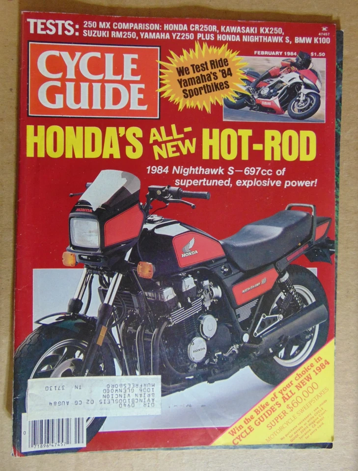 02/1984 Cycle Guide magazine Honda 1984 Nighthawk S, Honda CR250R, Suzuki RM250 - Image 1 of 1