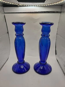 Kerzenkegelhalter / Vase aus kobaltblauem Recyclingglas. Wunderschön, 2 tlg. Vintage - Bild 1 von 6