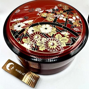 Sikki laca artesanías tradicionales crisantemo floral vajilla de mesa Japón de colección - Imagen 1 de 16