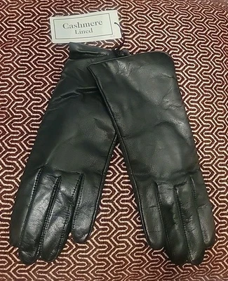 Guantes de cuero negros vintage Fownes para mujer, forro 100 % cachemir-talla 7 Foto 1 de 4