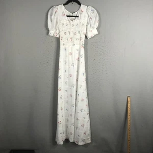 Vintage Young Edwardian Dress Womens Small Floral Puff Sleeve Maxi Boho 70s - Picture 1 of 18