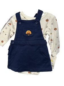 Carter's Thanksgiving Blue Jumper Diaper Snap Shirt 3 Month New MSRP $28 - Picture 1 of 10