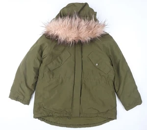 H&M Women's Green Parka Coat with Faux Fur Hood, Size S - Picture 1 of 12