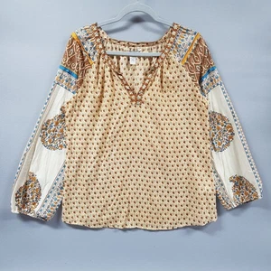 Lucky Brand Boho Bauern Top Damen Gr. Medium Mixed Print Langarm Baumwolle - Bild 1 von 12