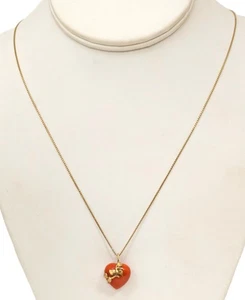 14K Gold Coral Heart & Chain, 21'' Long - Picture 1 of 6