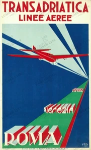 Transadriatica Italy Travel Poster ca. 1935-40 Art Deco Airplane Print - Picture 1 of 6