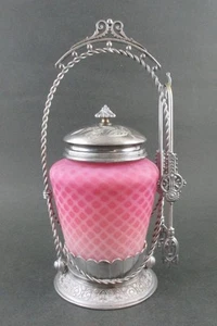 Tarro de vidrio acolchado ROSA SATINADO - MIDDLETOWN #155 - antiguo PICKLE CASTOR c.1890 - Imagen 1 de 13