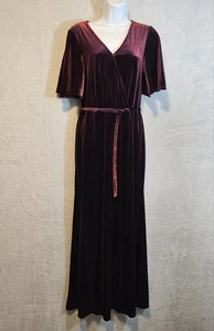 Celebrate DB Studio Womens Sz 8 Velvet Wine Flutter Sleeve Bridesmaid Dress Prom - Picture 1 of 20