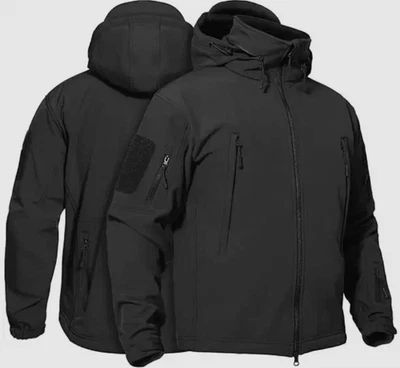 Men's Fleece Tactical Jacket Waterproof Soft Shell Hooded Lined Zip Up Work Coat - Image 1 of 4
