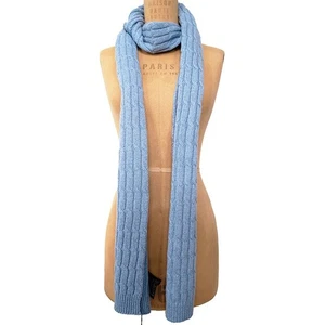 NEW $495 GUCCI Sky Blue Metallic Wool Cashmere Blend CABLE KNIT 87" Long SCARF - Picture 1 of 11