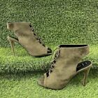 NEW LOOK KHAKI SUEDE HIGH HEEL BOOTS LACE UP CUT OUT WIDE FIT PEEP TOE Y2K UK 8