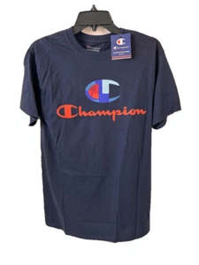 Champion T shirt size S NEW short sleeve navy blue mens colored logo small - Picture 1 of 4