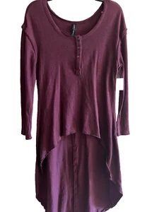 Banjara Top Botón Cuello Granate Asimétrico Alto-Bajo Algodón Informal Maxi Talla S - Imagen 1 de 14