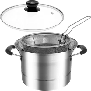 Deep Fryer Pot with Strainer Basket and Handle Stainless Steel Fryer Pot Portabl - Picture 1 of 12