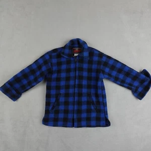 Johnson Woolen Mills Flannel Shirt Boys 4 Blue Black Plaid Collared Checkered - Picture 1 of 17