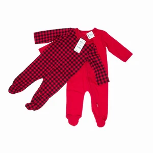 First Impressions Baby 2-Pk Solid & Gingham Check Footed Red Size 3-6M 2728 - Picture 1 of 1